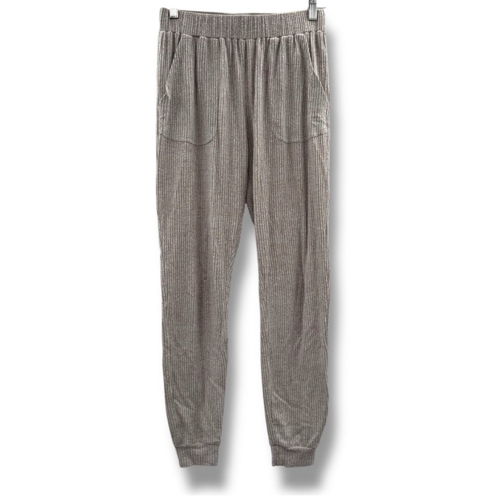 Anthropologie All Fenix Leo Ribbed Lounge Jogger Pants in Oatmeal‎ Beige Sz S